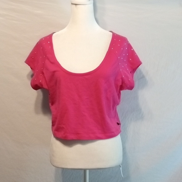 Nicki Minaj Hot Pink Studded Cropped Short Sleeve Tee - Picture 1 of 8